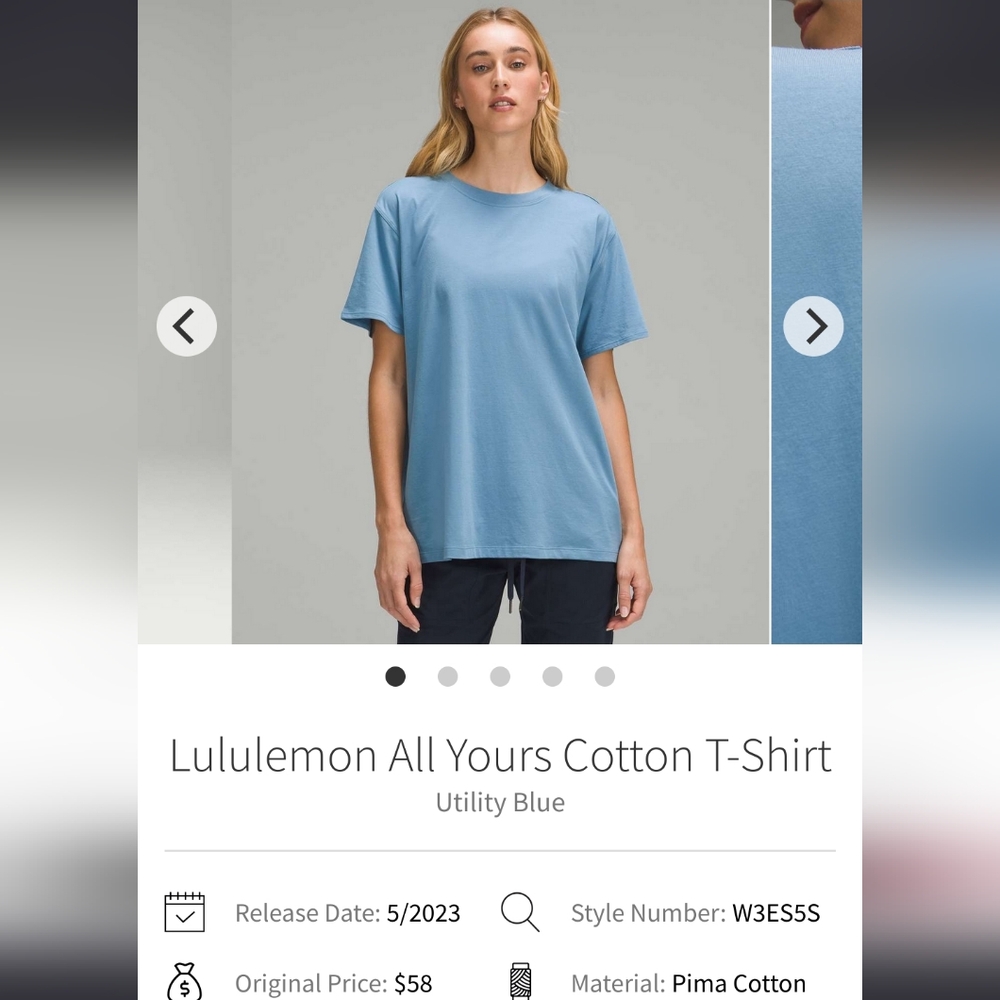 NWOT Lululemon All Yours Cotton T-shirt In Utility Blue, Size 6